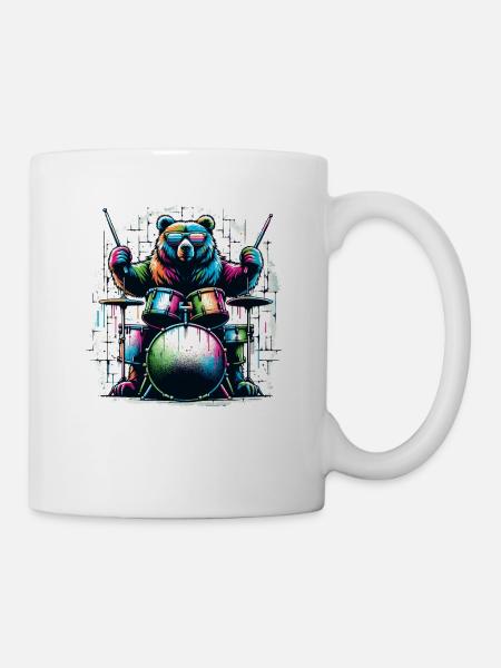 Ours Jouant de la batterie Tambour Batteur Tambour Batteurs - Mug blanc - blanc