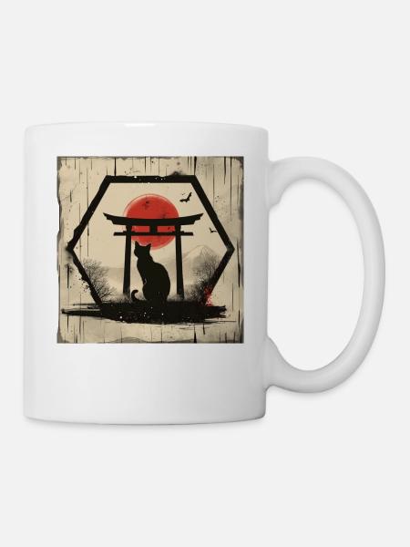 Sonnenuntergang Retro Japanische Kunst Torii - Tasse - Weiß