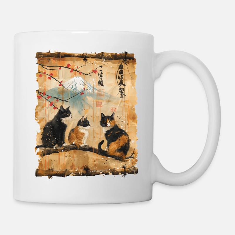 Mont Fuji chaton Papyrus défilement rétro - Mug blanc - blanc