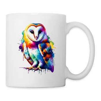 Bunte Splash Art Schleiereule Eulen - Tasse - Weiß - Rechts