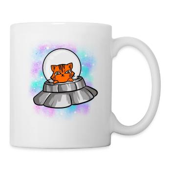 Alien UFO Katze T-Shirt Niedliche Katze Außerirdische - Tasse - Weiß - Rechts