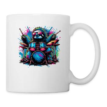 Splash Art Lazy Sloth Drummer Drums Drum Drumming - Tasse - Weiß - Rechts