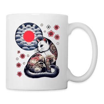 Floral Japanese Kitten Retro Cute Flower Sunset - Tasse - Weiß - Rechts