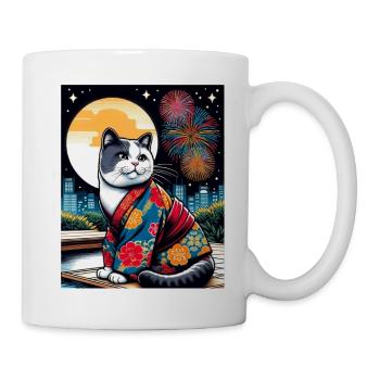 Mondfeuerwerk Floral Japanisches Kätzchen Retro - Tasse - Weiß - Rechts