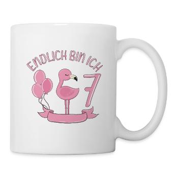 flamingo Geburtstagshirt Endlich 7 Jahre Mädchen - Tasse - Weiß - Rechts