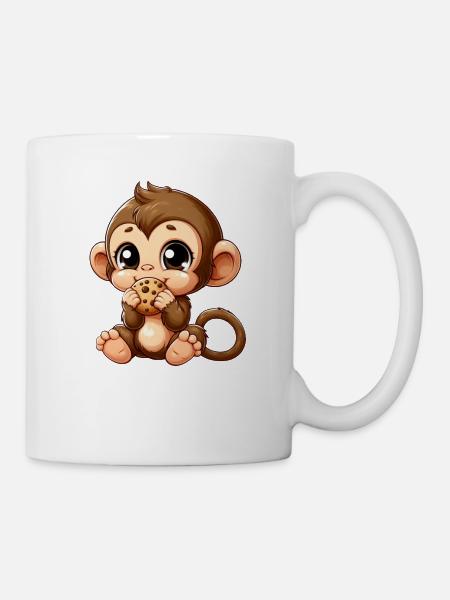 Mignon chimpanzé grignote sur des biscuits - Mug blanc - blanc