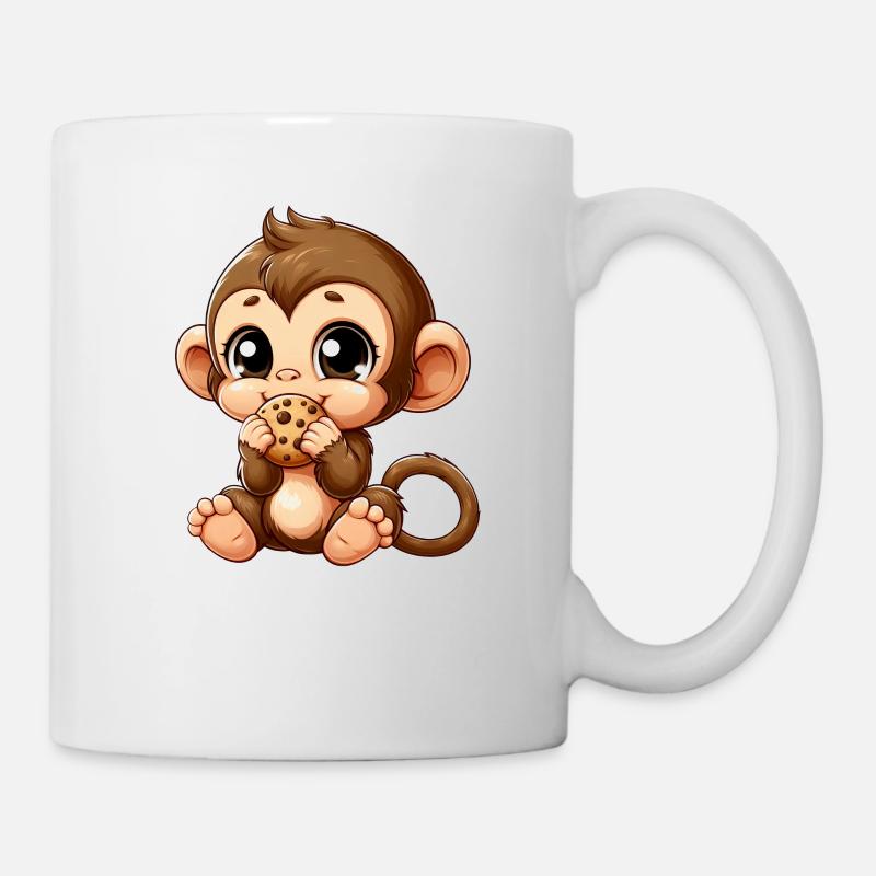 Mignon chimpanzé grignote sur des biscuits - Mug blanc - blanc