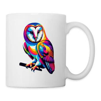 Bunte Pop Art Schleiereule Eulen - Tasse - Weiß - Rechts