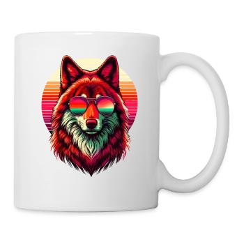 Retro Sunset Sonnenbrille Roter Wolf Wölfe - Tasse - Weiß - Rechts