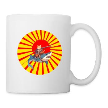 Chat sur requin au coucher du soleil - Mug blanc - blanc - Droite