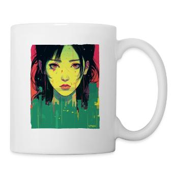 Traurige Stadt Kunst: Japanische Frau Illustration - Tasse - Weiß - Rechts