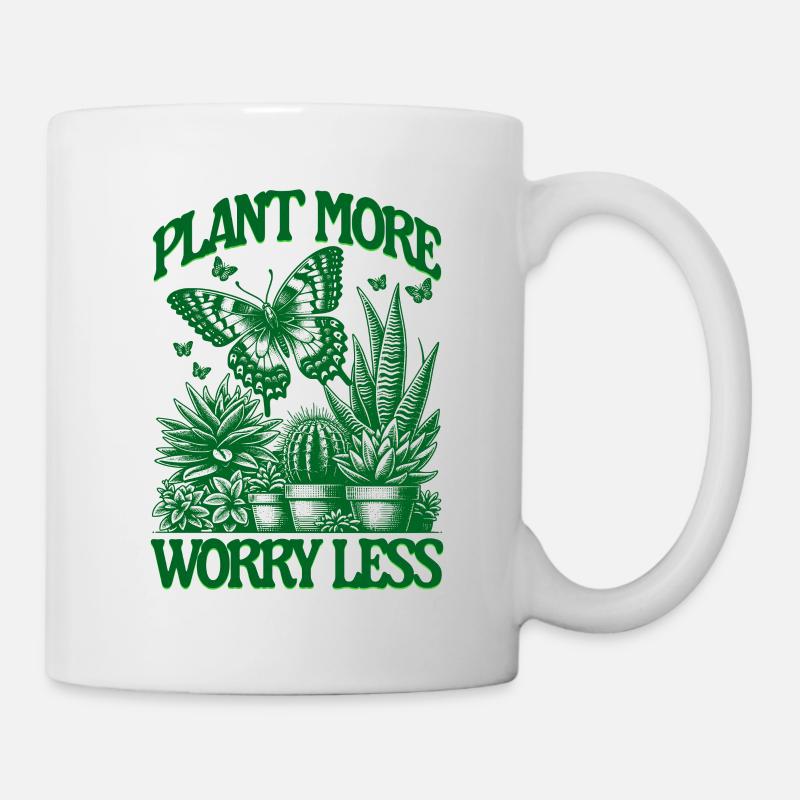 PLANT MORE WORRY LESS Gardening - Mug - white