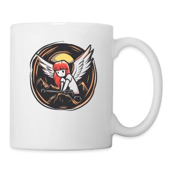 Niedlicher Engel amüsiert über eine alberne Waffe - Tasse - Weiß - Rechts