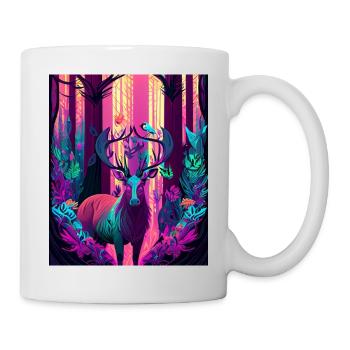 Glowing forest deer with neon bird - Mug - white - Right
