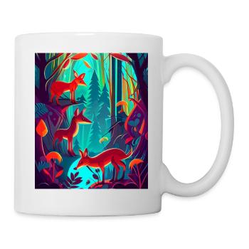 Neon colored: fox family in the forest - Mug - white - Right