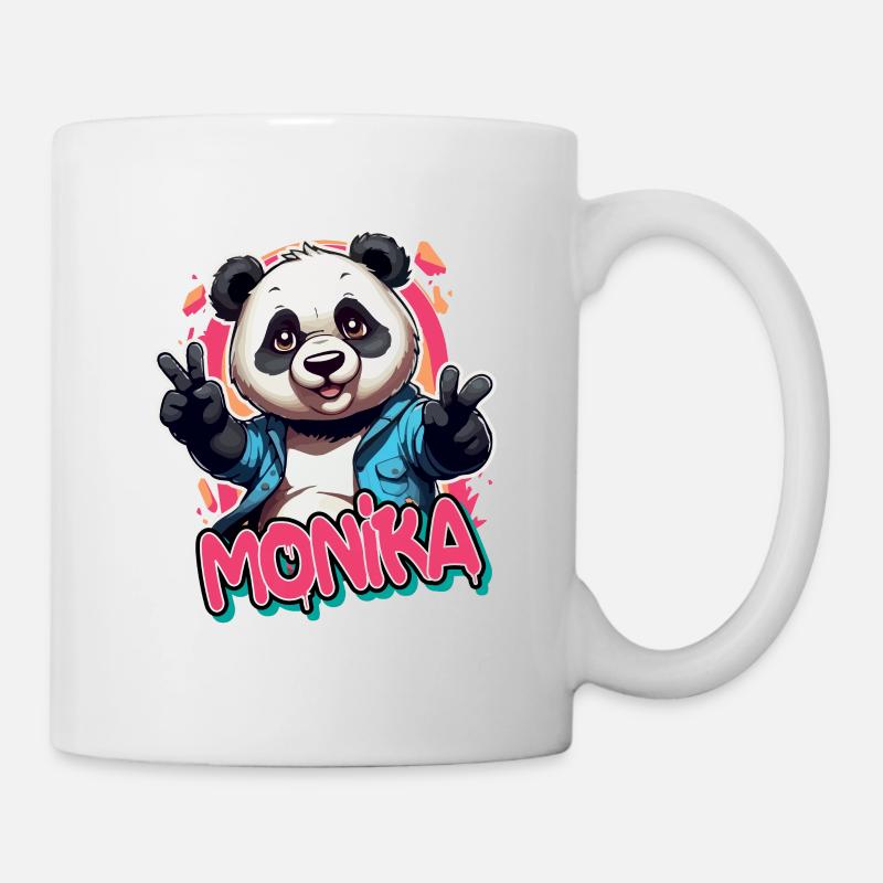 MONIKA - Schöner Mädchen Name mit coolem Panda - Tasse - Weiß