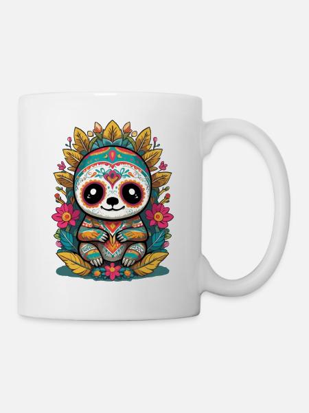 Faultier Ikonischer Zuckerschädel Mexiko - Tasse - Weiß