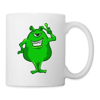 Green Alien Hand Peace Sign T-Shirt Cute One-Eyed - Mug - white - Right