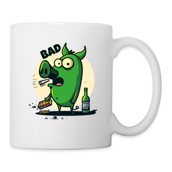 Cooles Cartoon-Schwein ist ein böser Junge - Tasse - Weiß - Rechts