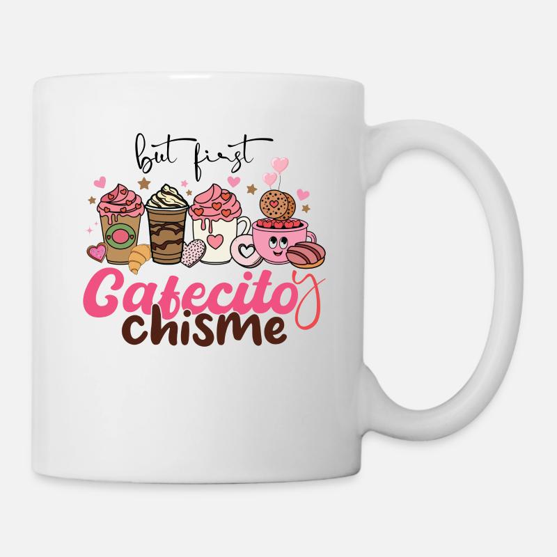 Cafecito Y Chisme Tasses à café drôle Latino - Mug blanc - blanc