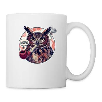 Eule mit Tabakpfeife sagt "Verlierer" - Tasse - Weiß - Rechts