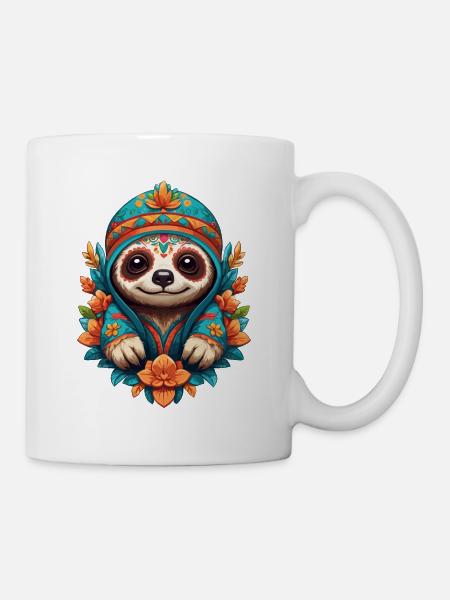 Faultier Ikonischer Zuckerschädel Mexiko - Tasse - Weiß