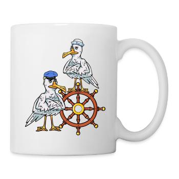 Steering Wheel Seafarer Cruise Seagulls Captain Voyage - Mug - white - Right