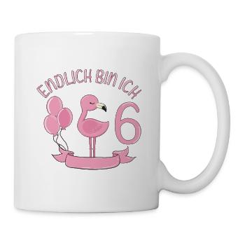 flamingo Geburtstagshirt Endlich 6 Jahre Mädchen - Tasse - Weiß - Rechts