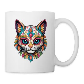 Katze Ikonischer Zuckerschädel Mexikanischer - Tasse - Weiß - Rechts