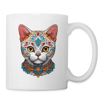 Katze Ikonischer Zuckerschädel Mexikanischer - Tasse - Weiß - Rechts