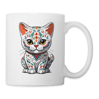 Ikonischer Zuckerschädel Katze Mexikanischer - Tasse - Weiß - Rechts