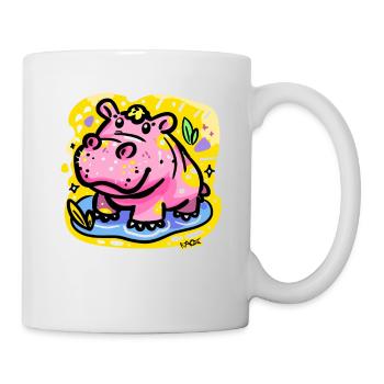 Buntes und niedliches Nilpferd - Tasse - Weiß - Rechts