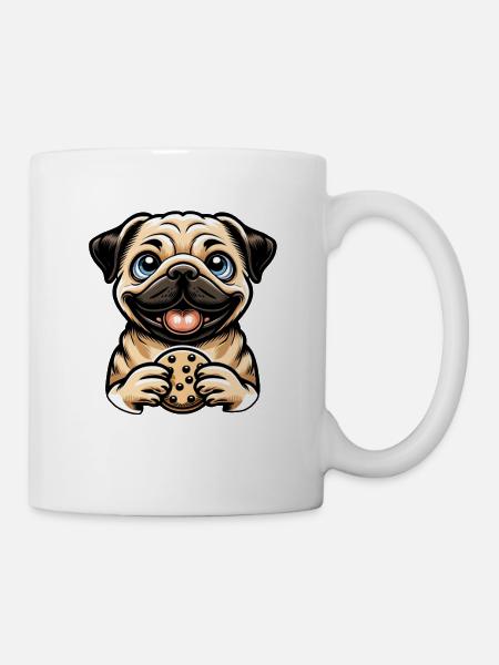 Mops mit Cookies Cartoon Süße Versuchung - Tasse - Weiß