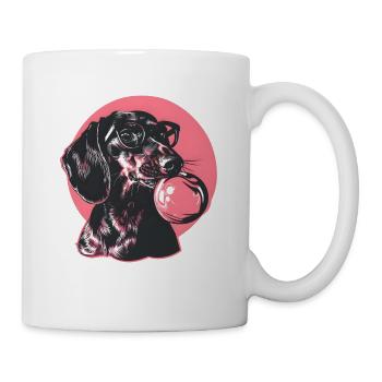 Dackel mit Brille und pinkem Kaugummi - Tasse - Weiß - Rechts