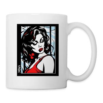 Elegante Frau in rotem Kleid - Tasse - Weiß - Rechts