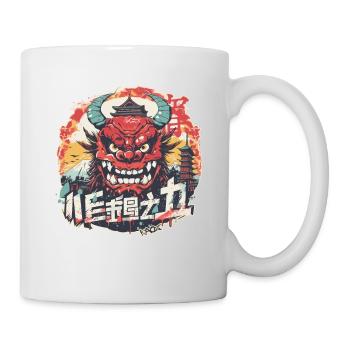 City, Temple and Silly Japanese Oni Mask - Mug - white - Right