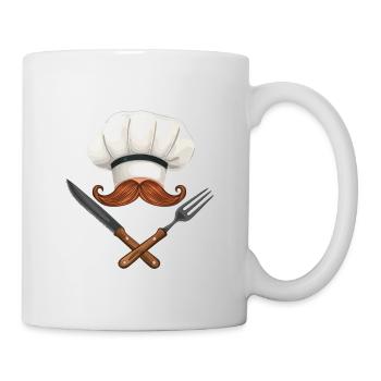 Avec moustache et toque : la cuisine croisée - Mug blanc - blanc - Droite