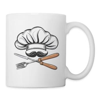 Avec moustache et toque de chef : La cuisine croisée - Mug blanc - blanc - Droite