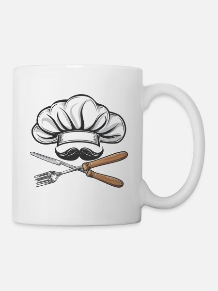 Avec moustache et toque de chef : La cuisine croisée - Mug blanc - blanc