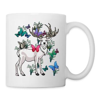 deer spring butterflies flowers nature - Mug - white - Right