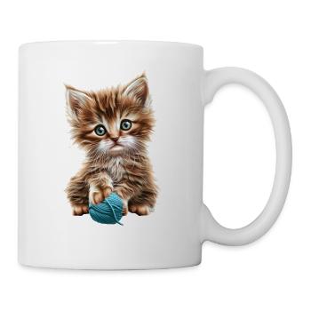 Chaton espiègle avec une pelote de laine - Mug blanc - blanc - Droite