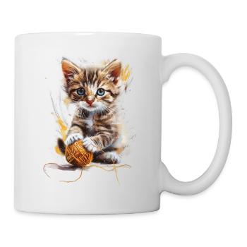 Chaton espiègle avec pelote de laine - Mug blanc - blanc - Droite
