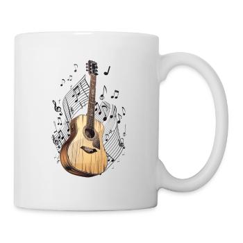 Stilisierte Akustikgitarre umgeben von Musiknoten - Tasse - Weiß - Rechts