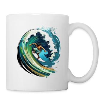 Surfer on a big wave in a 2D illustration - Mug - white - Right