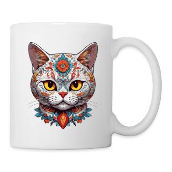 Ikonischer Zuckerschädel & Katze Mexiko Streetwear - Tasse - Weiß - Rechts