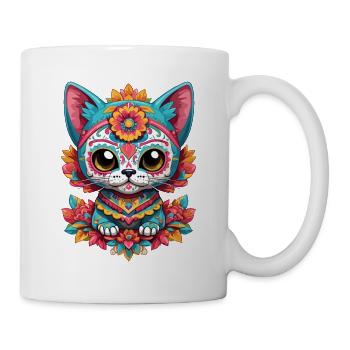 Kawaii Katze Ikonischer Zuckerschädel Mexiko - Tasse - Weiß - Rechts