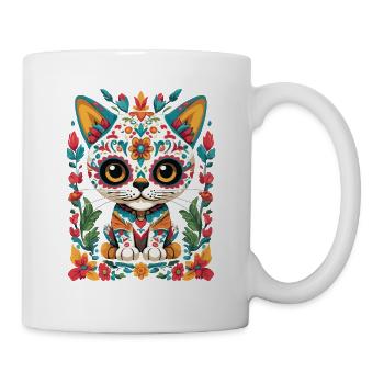 Kawaii Katze Ikonischer Zuckerschädel Streetwear - Tasse - Weiß - Rechts