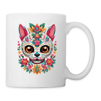 Zuckerschädel Katze Mexikanischer Feiertag Design - Tasse - Weiß - Rechts