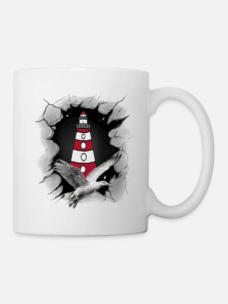 Möwe Leuchtturm maritim Leuchttürme Möwen - Tasse - Weiß