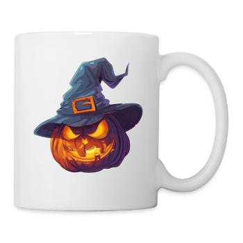 Citrouille effrayante avec chapeau de sorcière - Mug blanc - blanc - Droite